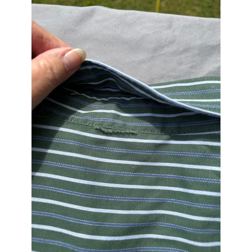 Mens Striped Button‎ Down Shirt Green White Blue Casual Long Sleeve